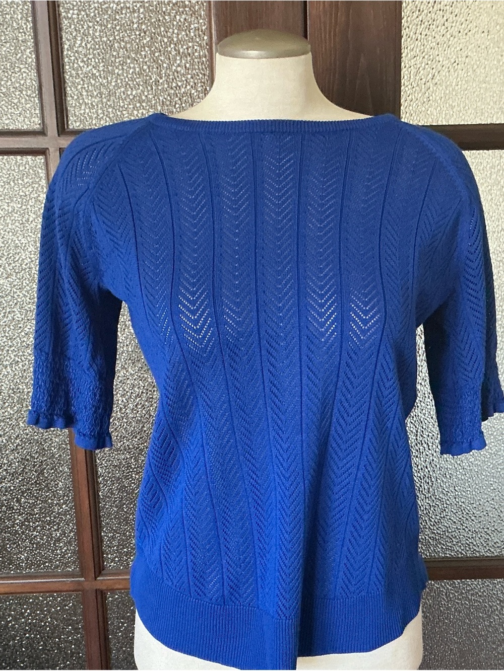 Cable & Gauge Knit Royal Blue Chevron Short-Sleeve Top